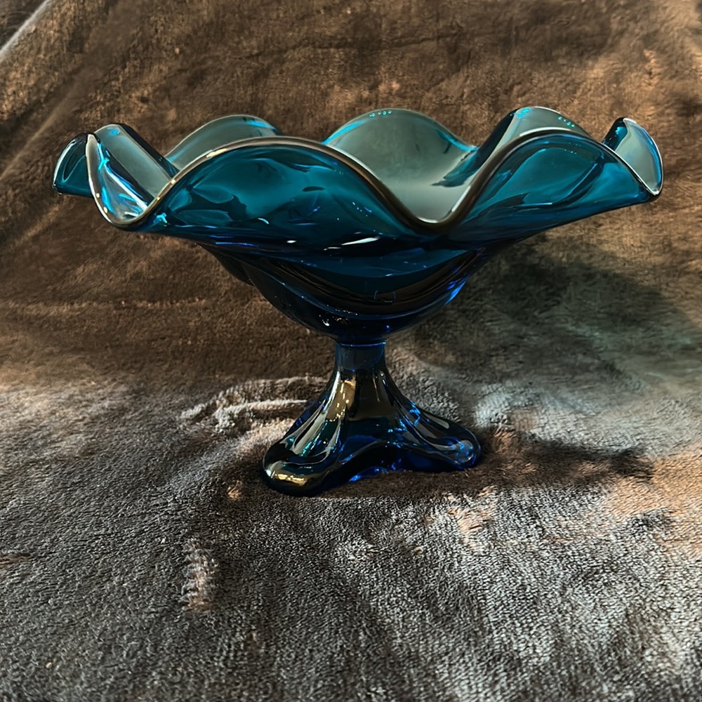 Vintage Viking Glass 3-toe Epic Drape blue compote bowl … no sticker